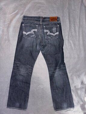 Big Star Union Straight Leg Jeans Men’s 34R Dark Wash Distressed Stitch Whisker
